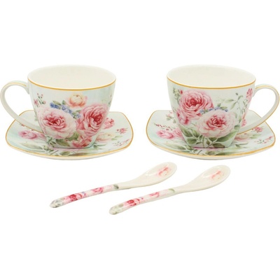 Home Elements Šálky s podšálky a lžičkami Růže 2 x 250 ml