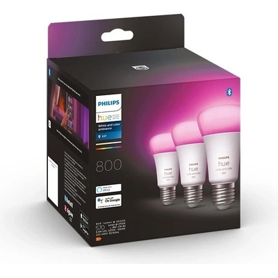 Philips Hue Bluetooth LED White and Color Ambiance set 3ks žárovek 8719514328389 E27 A60 3x6,5W 3x800lm 2000-6500K RGB bílé stmívatelné