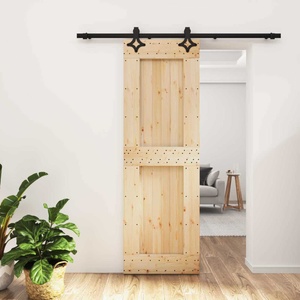 vidaXL Преплъзваща се врата 70 x 210 cm Естествено и черно (3445067)