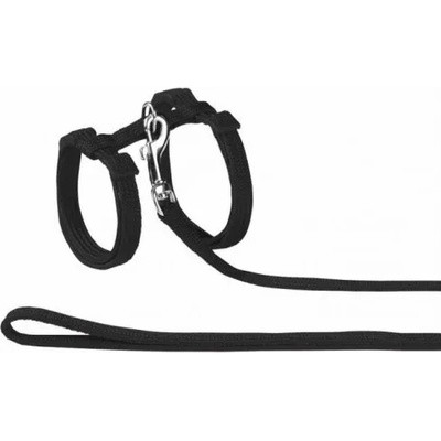 NOBBY Нагръдник с повод за котка - изкуствена лента черен 72218-05