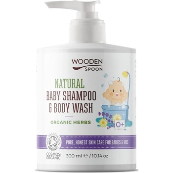 Wooden Spoon Бебешки натурален шампоан за коса и тяло Wooden Spoon - Organic Herbs, 300 ml