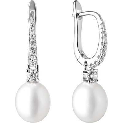 Gaura Pearls stříbrné náušnice s bílou perlou a zirkony Olia stříbro SK21220EL/W Bílá