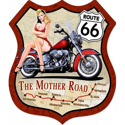 Nástěnná kovová cedule Route 66 - The Mother Road - 30*1*35 cm - Clayre & Eef