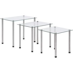 vidaXL Стифиращи маси, 3 бр, прозрачни, закалено стъкло (249528)