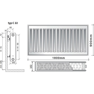 Purmo C22 900 x 1800
