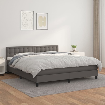 vidaXL Боксспринг легло с матрак, сиво, 180x200 см, изкуствена кожа (3141141)