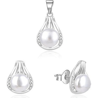 Beneto elegantná strieborná súprava šperkov s pravými perlami AGSET271PL prívesok náušnice striebro