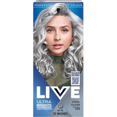 Schwarzkopf LIVE Ultra Brights or Pastel semi-permanentná farba 98 Steel Silver 50 ml