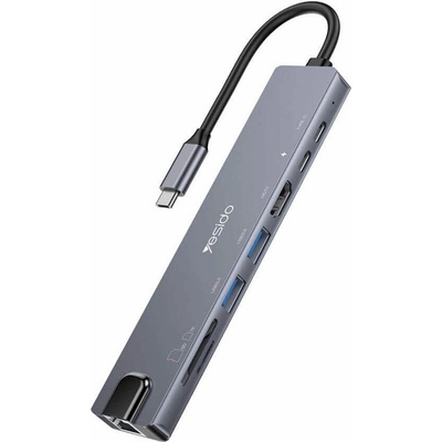 YESIDO Хъб за Смартфони и Таблети с USB-C, Yesido HB27 8in1 HDMI-USB2.0-USB 3.0-SD Card Reader, Черен (HB27)