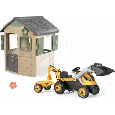 Smoby Set domeček ekologický s traktorem na šlapání Neo Jura Lodge Playhouse Green s nakladačem a bagrem – Hledejceny.cz