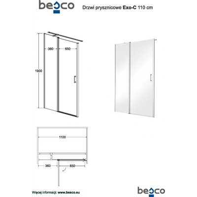 Hopa Exo-C Obdélníkový sprchový kout 110x80 cm, otevírací, Chrom / Transparent, BCEXOC110CC+BCEXOCH80CC