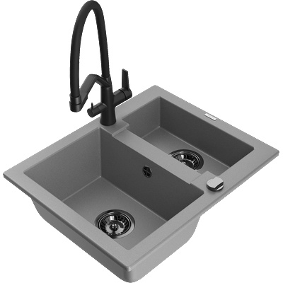 Mexen Carlos гранитна мивка с 1, 5 камери и кухненски смесител Duo, сив - 6518-71-671701-70-B (6518-71-671701-70-B)