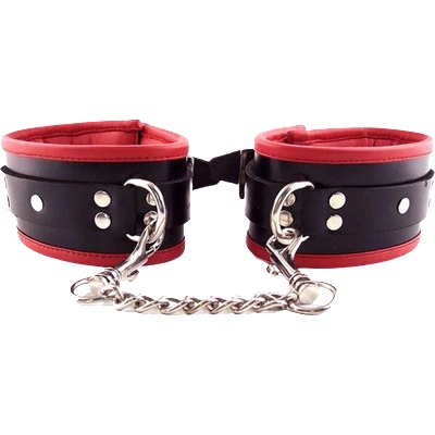 ostatní ROUGE Leather Padded Ankle Cuffs Black on Red