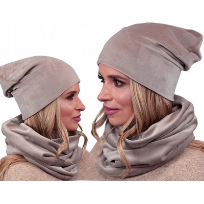 Fashionweek dámský velurový set čepice + trubička-šála ZIZI-BV Capuccino
