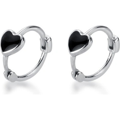 Lunica Stříbrné náušnice ČERNÉ SRDÍČKO 0562