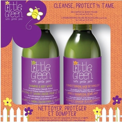 Little Green Kids Cleanse, Protect 'n Tame šampon pro snadné rozčesávání 240 ml + neoplachovací balzám pro snadné rozčesávání 240 ml darčeková sada