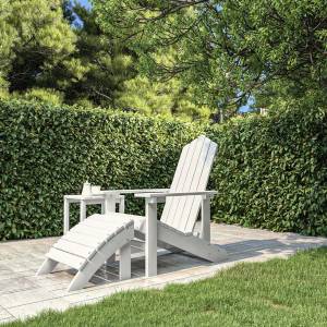 vidaXL Градински стол Adirondack с табуретка, HDPE, бял (318645)