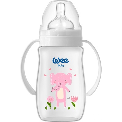 Wee Baby Шише за хранене с дръжки Wee Baby - Safari, PP, 250 ml, слон (484)
