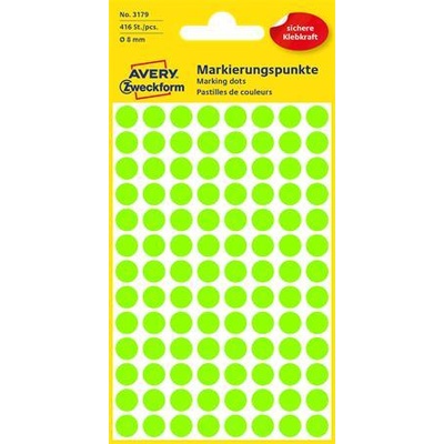 Avery-Zweckform Етикет, 8 mm, кръгъл, AVERY ZWECKFORM, неоново зелен, 416 етикета в опаковка 3179 (3179)