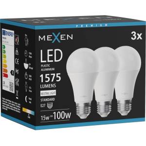 Mexen Nova 3x LED крушка E27, A60, 15W, Неутрална - 4000K, 1575 lm - L100-E27-1540-01x03 (L100-E27-1540-01x03)