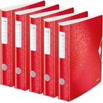 Leitz quality folder 180° Active WOW, pack of 5, A4, narrow, rounded spine, 6.5 cm wide, elastic band closure, water- and dirt-repellent polyfoam, inner pockets, WOW series, red, 11070026 - 11070026-5 (1107