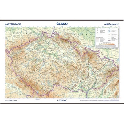 Česko - reliéf a povrch 1:375 000 nástěnná mapa
