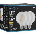 Mexen Vintis 3x LED филамент крушка E27, G95, 10W, Топла - 2700K, 1320 lm, прозрачна (L157-E27-1027-00x03)