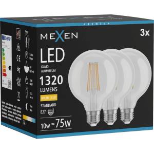 Mexen Vintis 3x LED филамент крушка E27, G95, 10W, Топла - 2700K, 1320 lm, прозрачна (L157-E27-1027-00x03)
