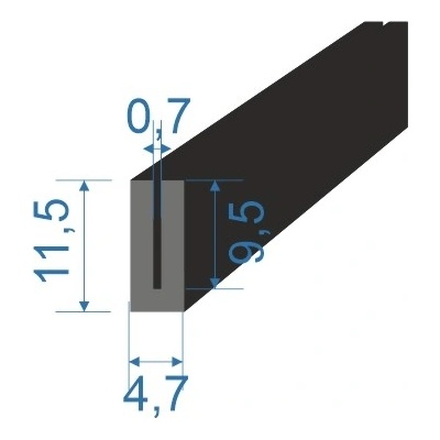 05354772 Pryžový profil tvaru "U", 11,5x4,7/0,7mm, 70°Sh, EPDM, -40°C/+100°C, černý | Zboží Auto