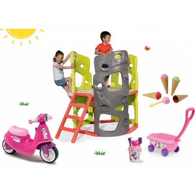 Smoby set preliezačka Multi-Activity Tower na šplhanie so šmykľavkou a odrážadlo s gumenými kolesami a vozík so zmrzlinou 840201-9