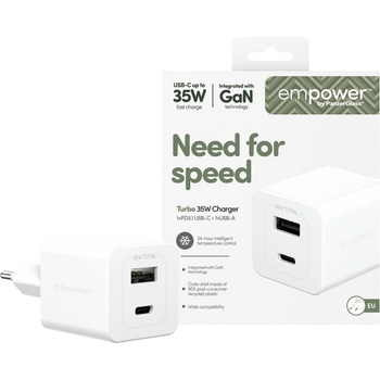 empower by PanzerGlass® Зарядно 220V empower by PanzerGlass Grand Prix Turbo Charger incl. USB-C + USB-A 35W EU Plug - Silver White