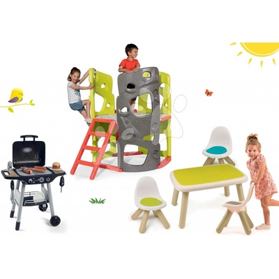 Smoby Set preliezačka Multi-Activity Tower na šplhanie so šmykľavkou+3 stoličky so stolčekom a grilom SM840201-7