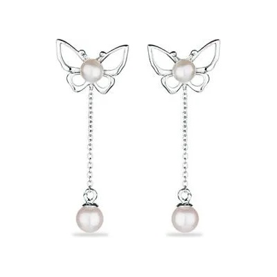 Swan Сребърни обици пеперуди с естествена перла RT142EWL Swan