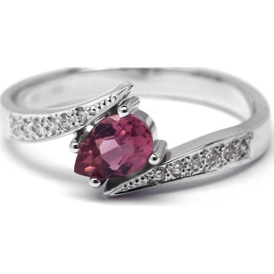 Klenoty Budín Ručně vyrobený prsten z bílého zlata s růžovým turmalínem a diamanty J 28154 17
