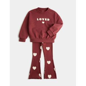 Marks & Spencer Двуделен спортен костюм с мотив Loved и висок дял памук (2-8 години) Marks & Spencer червена Marks & Spencer | Cherven | Момичешки | 2-3 години