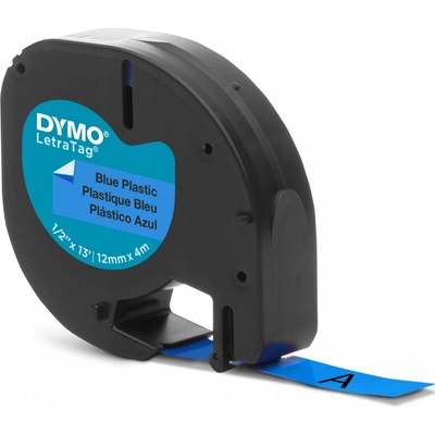 Dymo originální páska do tiskárny štítků, Dymo, S0721650, černý tisk/modrý podklad, 4m, 12mm, LetraTag plastová páska