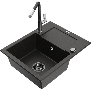 Mexen Enzo гранитна мивка с 1 корито с отцедник и кухненски смесител Flora, (6506-75-670401-07-B)