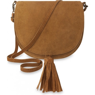semišová listonoška měkká dámská kabelka třásně boho camel