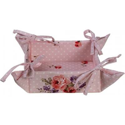 Růžový bavlněný košík na pečivo s růžemi Dotty Rose – 35x35x8 cm