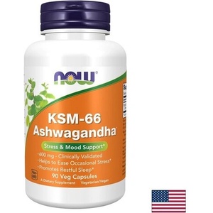 NOW Ашваганда KSM-66 - Психическа устойчивост, фокус и енергия, 600 mg, 90 капсули (04633 NOW)