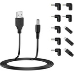 Techsuit - (11 броя) Кабел-адаптер ChargeNest (AC21) - USB към 7x DC Barrel, жак адаптер, Type-C, Mini-USB, Micro-USB - Черен