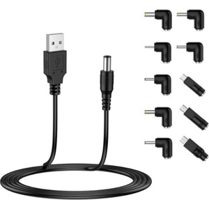 Techsuit - (11 броя) Кабел-адаптер ChargeNest (AC21) - USB към 7x DC Barrel, жак адаптер, Type-C, Mini-USB, Micro-USB - Черен