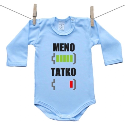Boodyy Modré body s dlhým rukávom Batéria nabitá/vybitá tatko s menom