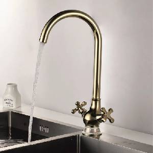 Inter Ceramic Смесител за кухня, двулостов, Inter Ceramic Sahara, финиш гланциран златен (706086 7313)