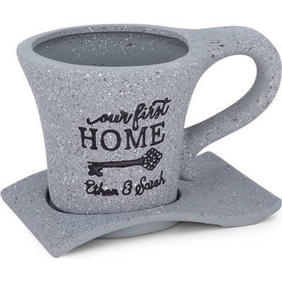 Керамична кашпа с чинийка сиво 13/11СМ (02-23483/1)