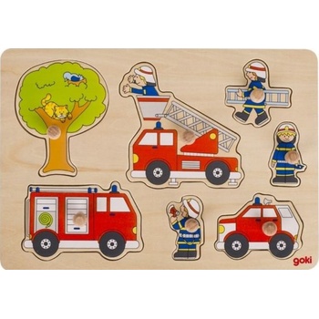 Goki Дървен пъзел с дръжки Goki - Пожарна бригада (57907)