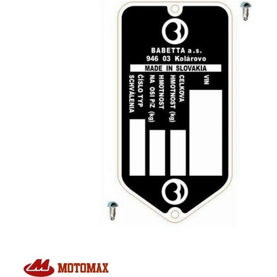 Výrobní štítek s nýty BABETTA (Babetta a.s.) *Motomax