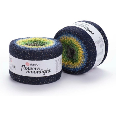 Yarn Art Příze Flowers Moonlight 3250 šedá, zelená, žlutá, modrá, tmavě modrá