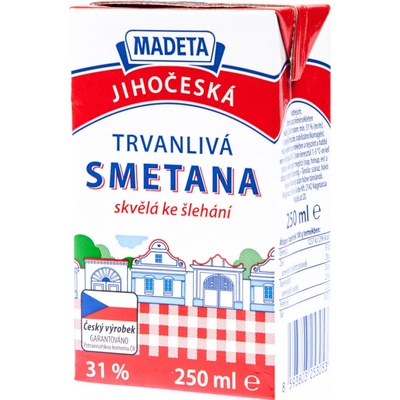 Madeta Jihočeská smetana trvanlivá 31% 250 ml
