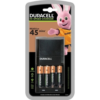 Duracell Зарядно устройство за батерии DURACELL с LED индикатор, съвместимо с батерии 4xAA/AAA + 2 бр. батерии AAA с капацитет 750 mAh + 2 бр. батерии AA с капацитет 1300 mAh, ЧЕРНО (CEF27)